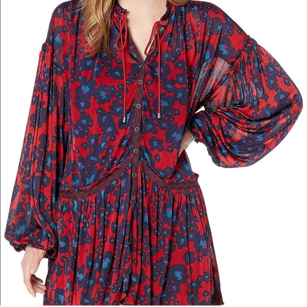 Free People Red and Blue Floral Blouse